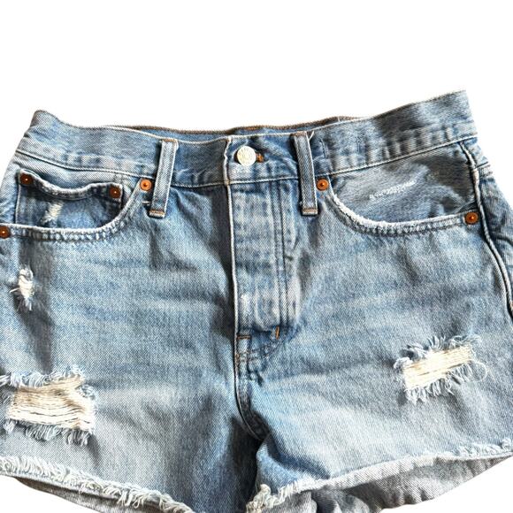 Madewell Relaxed Denim Shorts Homecrest Wash Ripped Edition Raw Hem Distress 26 - Picture 5 of 14